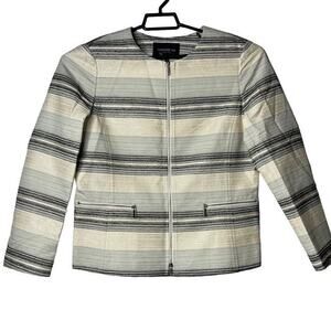 $698.00 Lafayette 148 New York Women‎ Raffia Multi Striped Blazer Jacket Large